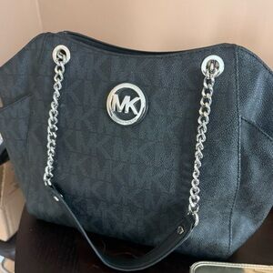 Michael Kors Black Shoulder Bag with Silver Accents